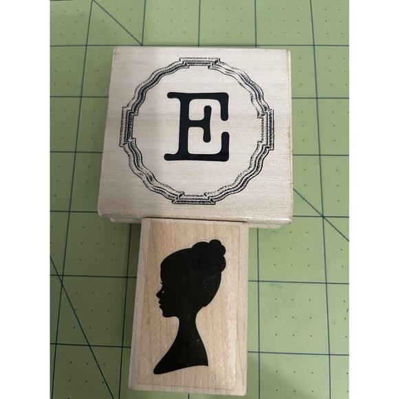 Wood Stamp Lot ~Handmade By ~Thank You ~E ~Woman Silhouette~Crafted By Hand - Picture 4 of 4